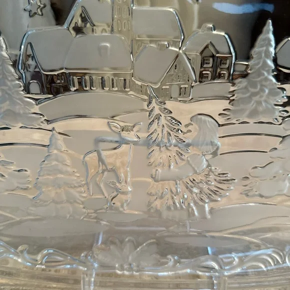Clear Glass Winter Scene Girl with Christmas Tree and Deer Cookies Platter - Picture 6 of 10